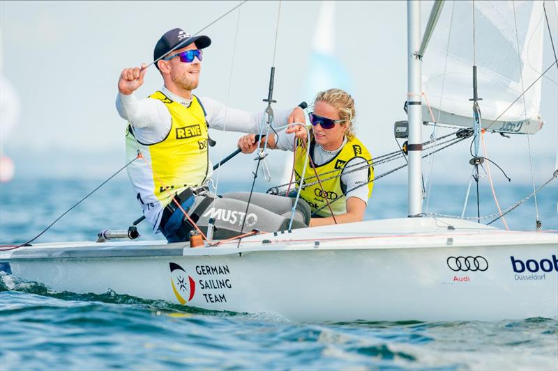 Luise Wanser and Philipp Autenrieth (GER) lost the 470 overall lead on Saturday at Kiel Week photo copyright Sascha Klahn / Kieler Woche taken at Kieler Yacht Club and featuring the 470 class