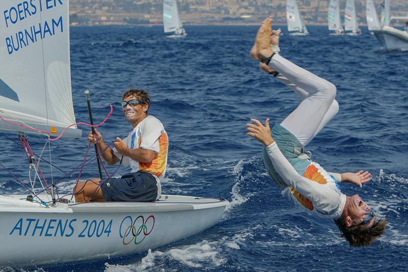 Paul Foerster & Kevin Burnham celebrate winning gold at the Athens 2004 Olympic regatta photo copyright Ben Radford taken at  and featuring the 470 class