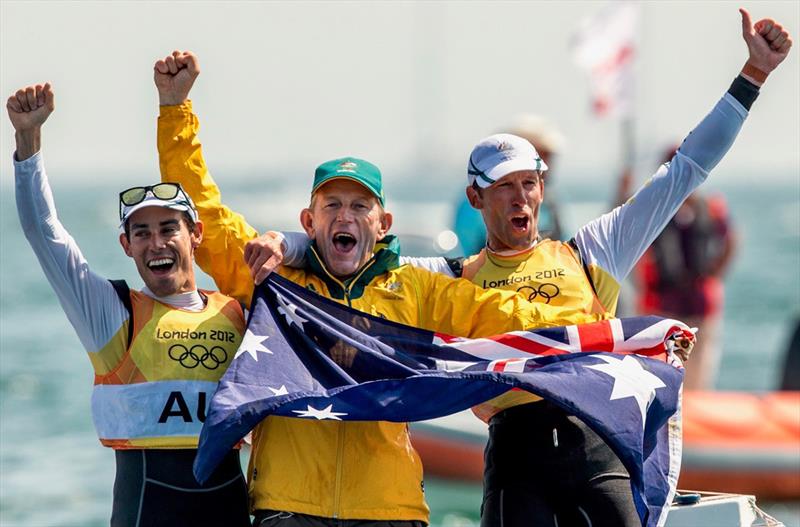 Mat Belcher OAM, Victor Kovalenko OAM and Malcolm Page OAM at the London Olympics - photo © Sailing Energy