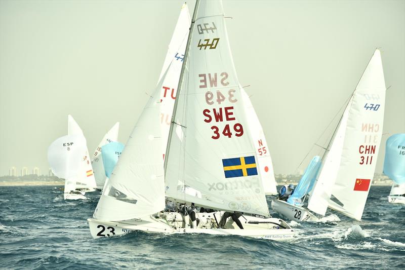 Leeward gate SWE 349 on 470 Worlds at Sdot Yam, Israel day 2 photo copyright Amit Shisel / Int. 470 Class taken at Sdot Yam Sailing Club and featuring the 470 class
