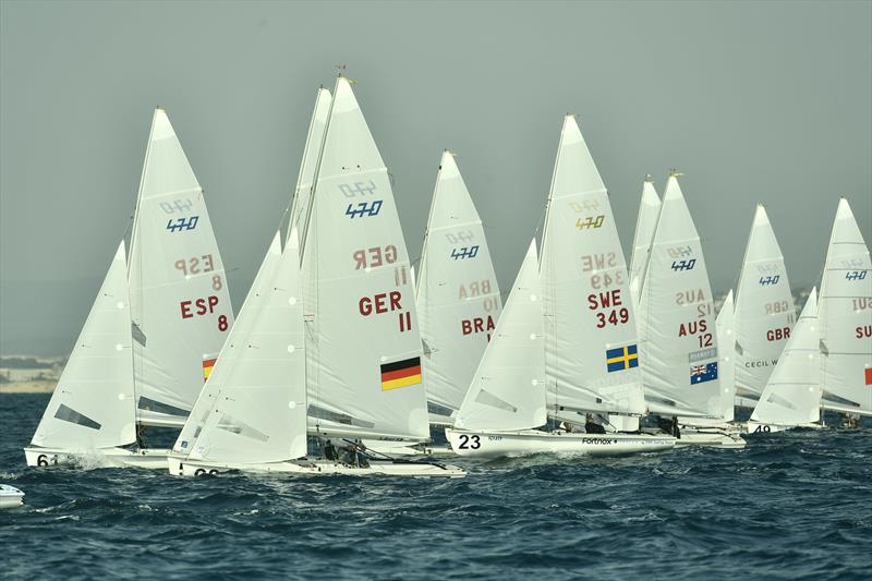 Sophie Jackson and Angus Higgins at the start photo copyright Nikos Alevromytis Int. 470 Class taken at Sdot Yam Sailing Club and featuring the 470 class