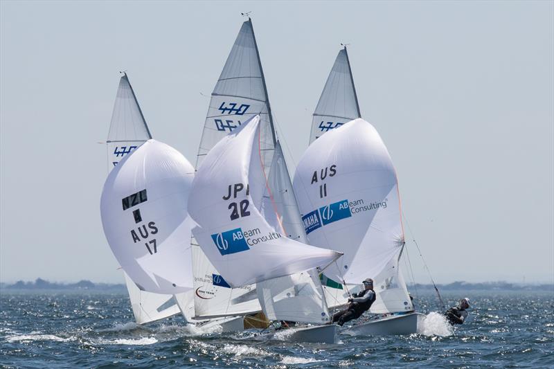 Close racing in the 470 fleet photo copyright A.J. McKinnon taken at Royal Brighton Yacht Club and featuring the 470 class