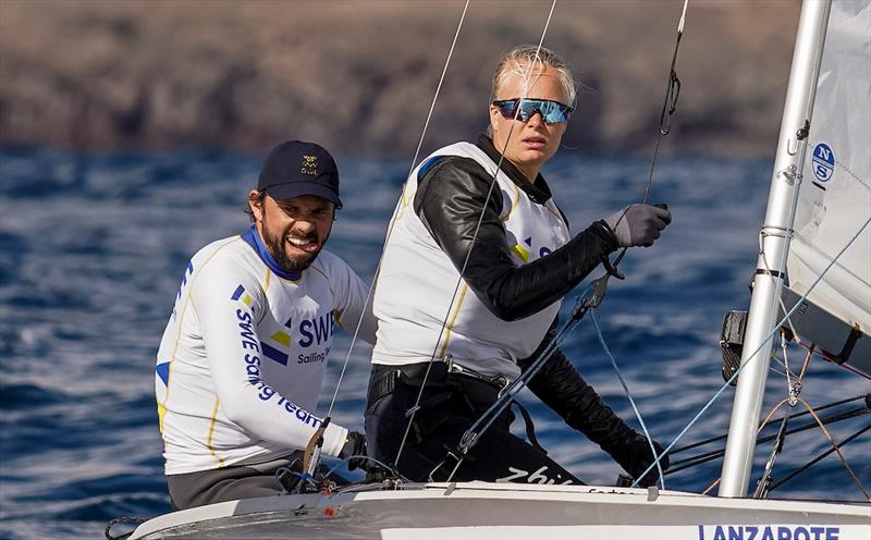 Lanzarote International Regatta Day 1 - Full focus from Anton Dahlberg & Lovisa Karlsson (SWE) in the 470 - photo © Sailing Energy