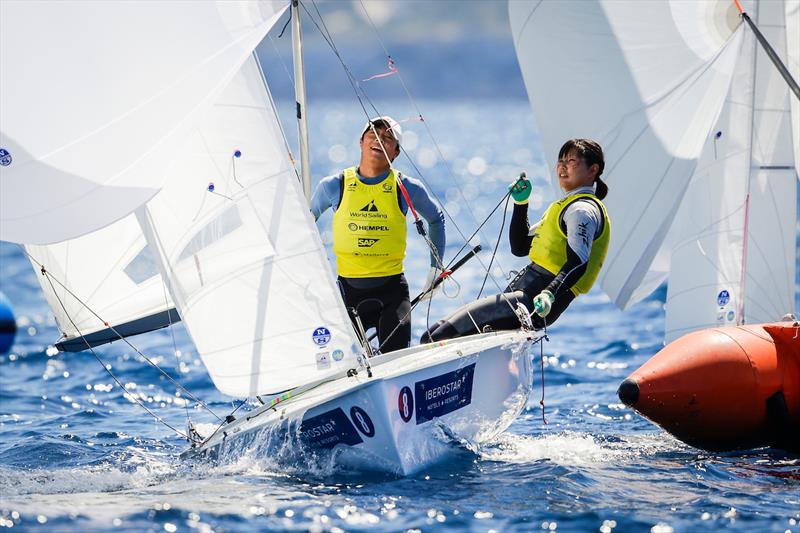 Gold for Okada & Yoshioka (JPN) in the 470 Mixed at the 2023 Princess Sofia Regatta photo copyright Sailing Energy / Trofeo Princesa Sofía taken at Real Club Náutico de Palma and featuring the 470 class