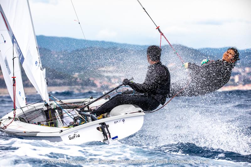 Racing abandoned eventually - 470 Europeans in San Remo, Italy day 2 photo copyright A Lelli taken at Yacht Club Sanremo and featuring the 470 class