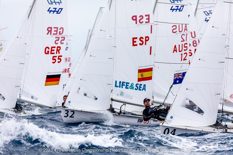 Sophie Jackson and Angus Higgins get among the action - 470 European Championship - photo © A Lelli