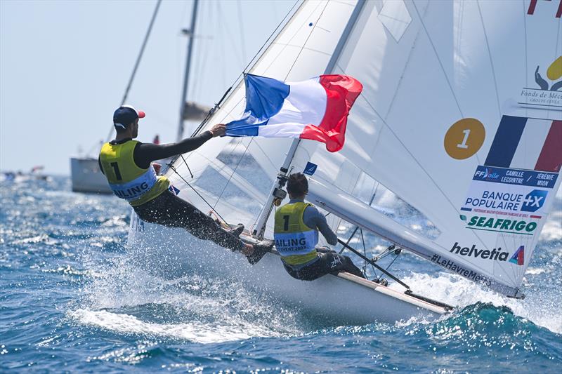 Camille Lecointre and Jérémie Mion (FRA) win 470 gold at the Paris 2024 Olympic Test Event - photo © World Sailing