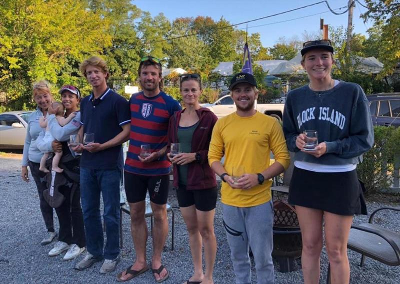 Nikki and Ted - second and third from left - winners of Oakcliff Triple Crown Regatta photo copyright Barnes and McDonough taken at St. Thomas Yacht Club and featuring the 470 class