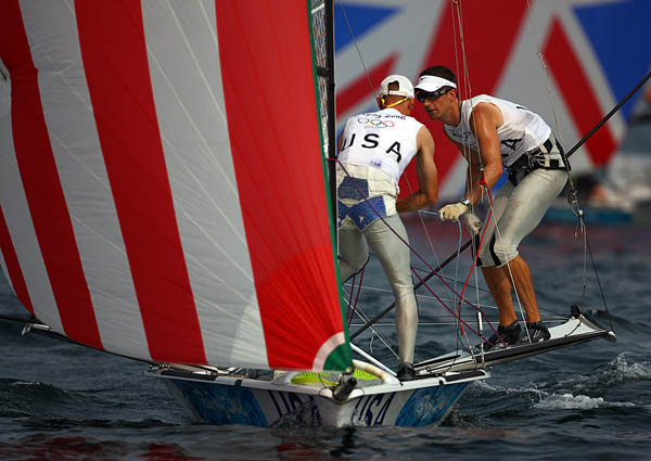 US sailors Tim Wadlow and Chris Rast have a perfect day five in the 49er at the Olympic Sailing Regatta photo copyright Richard Langdon / Ocean Images taken at  and featuring the 49er class