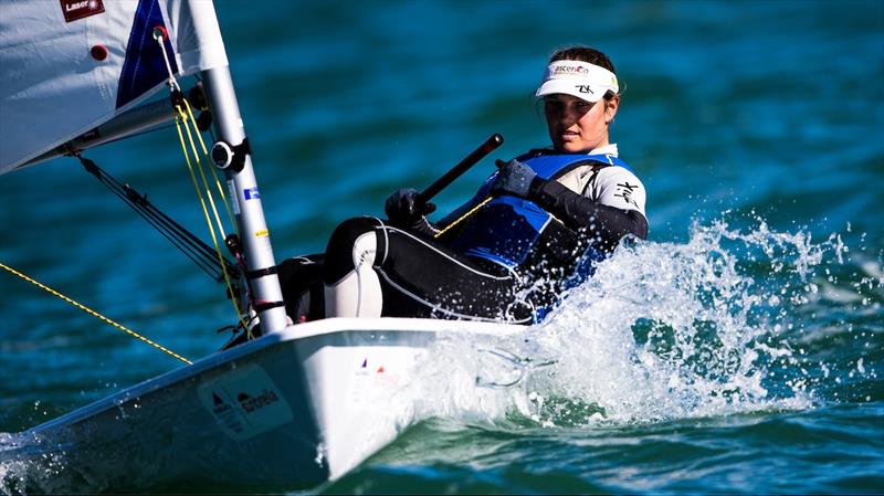 Evi Van Acker (BEL) on day 2 of World Cup Series Miami photo copyright Pedro Martinez / Sailing Energy / World Sailing taken at Coconut Grove Sailing Club and featuring the 49er class