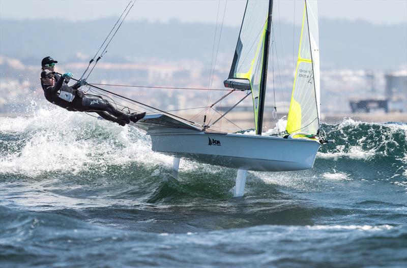 Big waves on day 4 of the 49er Worlds in Portugal photo copyright Ricardo Pinto taken at Clube de Vela Atlântico and featuring the 49er class