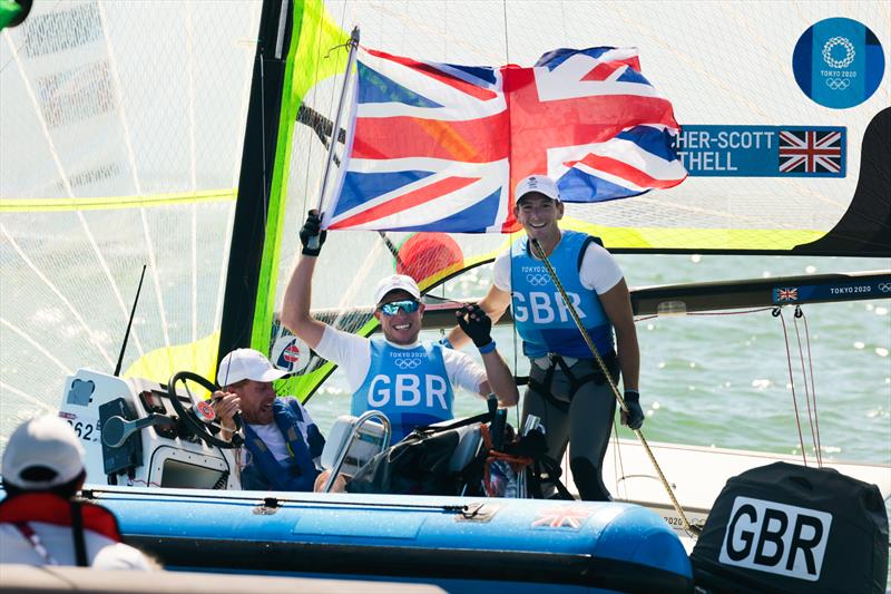 Men's 49er Gold for Dylan Fletcher and Stu Bithell (GBR) at the Tokyo 2020 Olympic Sailing Competition - photo © Sailing Energy / World Sailing