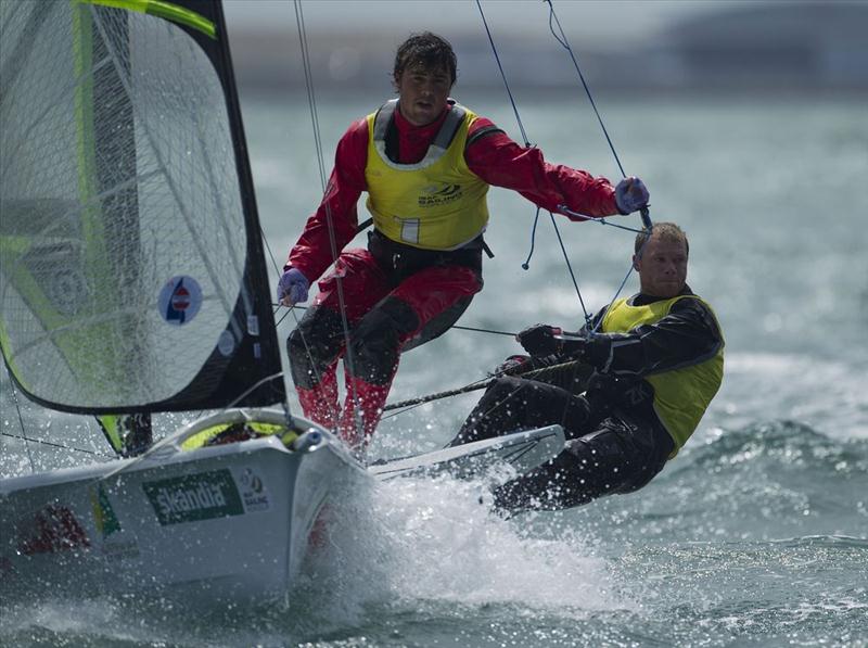 Nathan Outteridge and  Iain Jensen win the Skandia Sail for Gold Regatta photo copyright onEdition taken at Weymouth & Portland Sailing Academy and featuring the 49er class