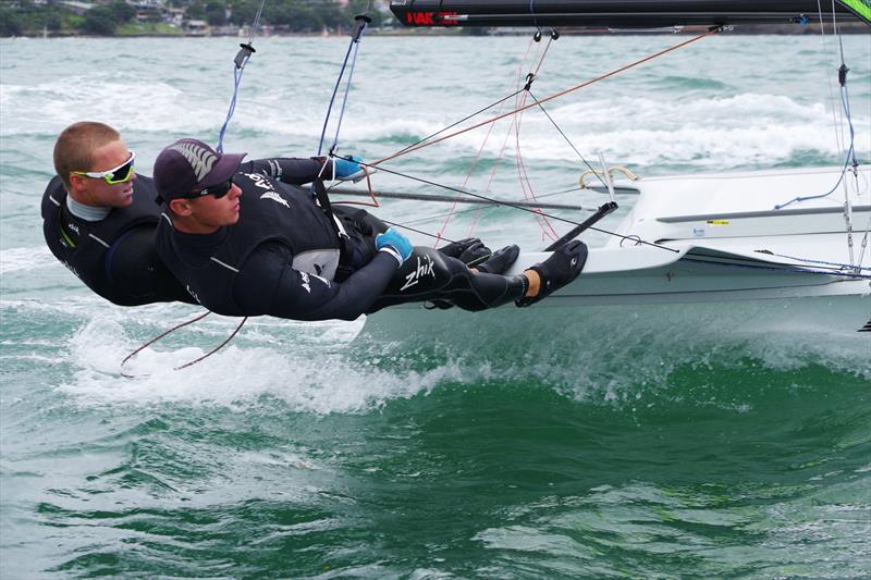 Oceanbridge NZL Sailing Regatta, Day 2, February 5, 2018 photo copyright Yachting New Zealand taken at Murrays Bay Sailing Club and featuring the 49er class