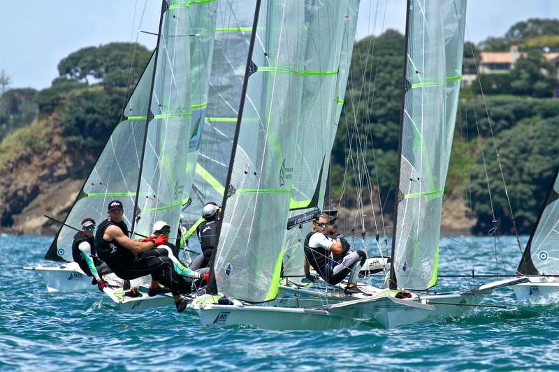 Oceanbridge NZL Sailing Regatta, Day 3, February 5, 2018, Murrays Bay SC photo copyright Richard Gladwell taken at Murrays Bay Sailing Club and featuring the 49er class