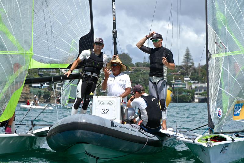 Australian 49er  team talk Oceanbridge NZL Sailing Regatta, Day 3, February 5, 2018, Murrays Bay SC - photo © Richard Gladwell