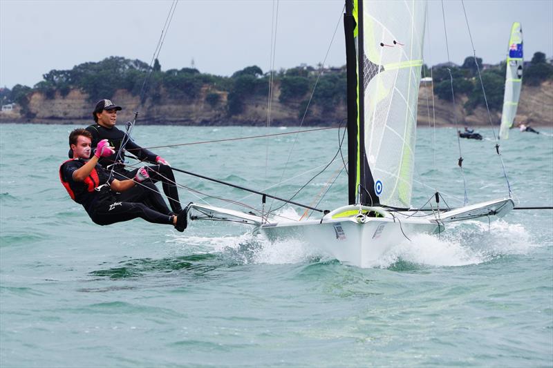 Day 2, Oceanbridge NZL Sailing Regatta, Murrays Bay, February 4, 2018 photo copyright Yachting New Zealand taken at Murrays Bay Sailing Club and featuring the 49er class
