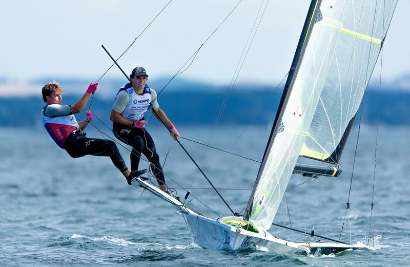 Josh Porebski and Trent Rippey (NZL) 49er - 2018 Hempel Sailing World Championships, Aarhus, Denmark photo copyright Sailing Energy taken at Sailing Aarhus and featuring the 49er class