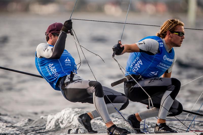 Logan Dunning-Back and Oscar Gunn (NZL) - 49er- Day 7 - Hempel Sailing World Championships, Aarhus, Denmark, August 8, 2018 - photo © Sailing Energy / World Sailing