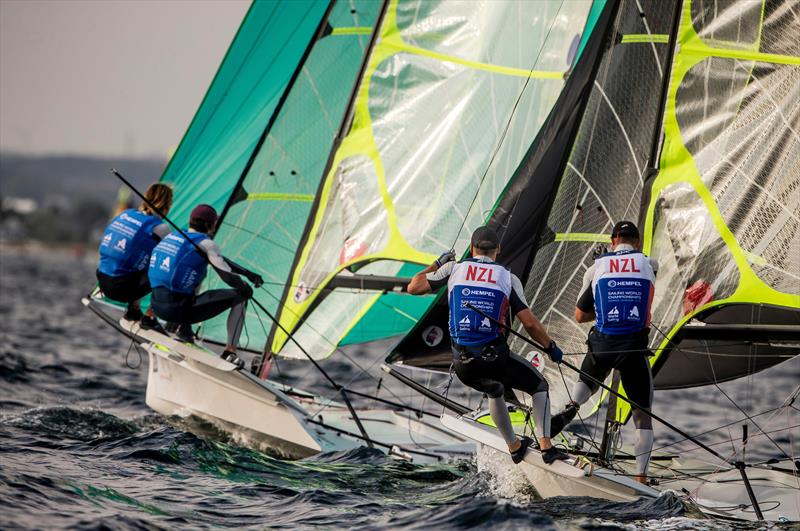 Logan Dunning-Back and Oscar Gunn (NZL) - 49er- Day 7 - Hempel Sailing World Championships, Aarhus, Denmark, August 8, 2018 - photo © Sailing Energy / World Sailing