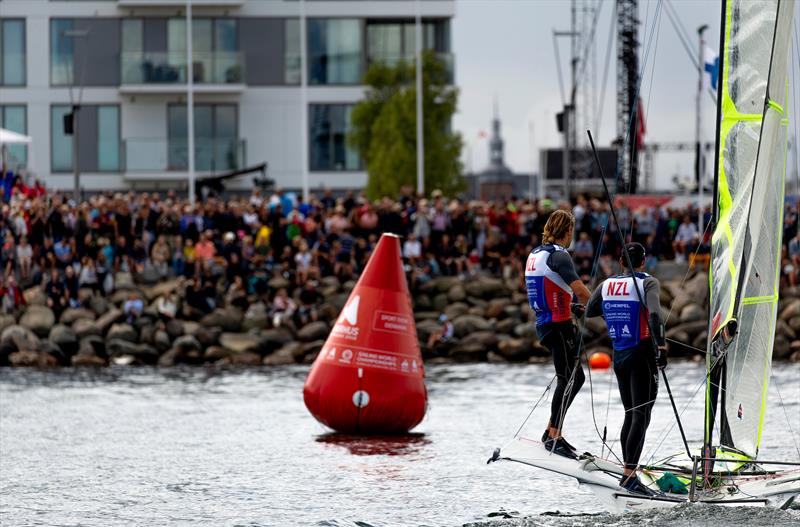 Logan Dunning-Beck and Oscar Gunn (NZL) - 49er - Day 11 - , Aarhus, Denmark, - August 11, 2018 photo copyright Sailing Energy / World Sailing taken at  and featuring the 49er class