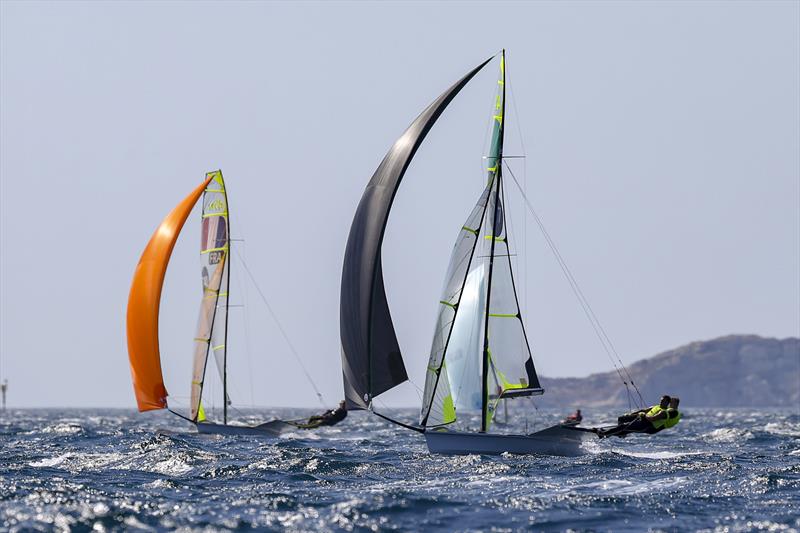 Irish Champs bombing downwind! - 2018 49er, 49erFX & Nacra 17 Junior World Championships photo copyright Pierick Jeannoutot taken at  and featuring the 49er class