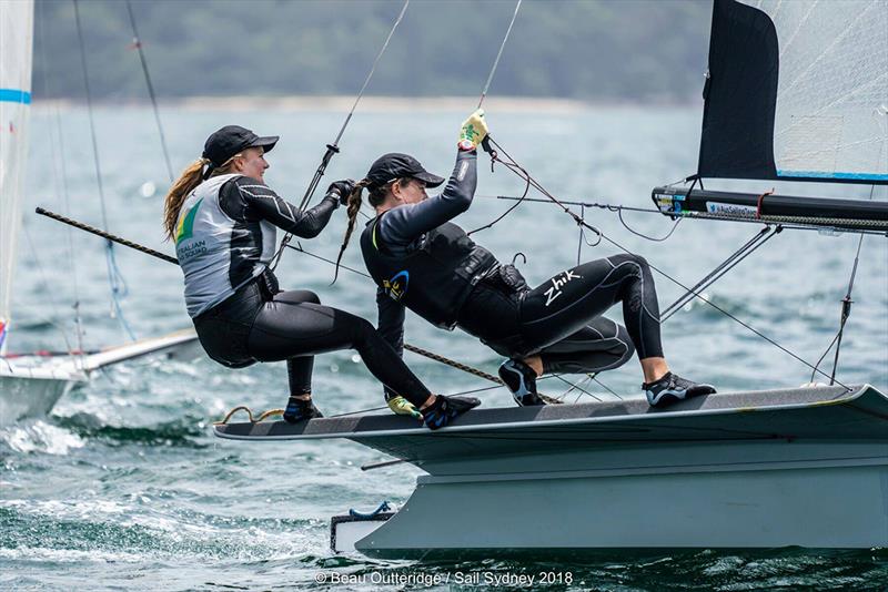 49er racing on the River Derwent photo copyright Beau Outteridge / Sail Sydney 2018 taken at Royal Yacht Club of Tasmania and featuring the 49er class