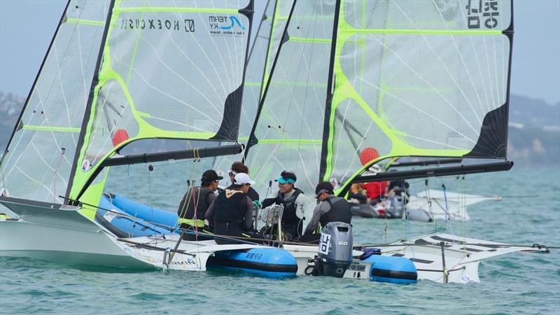 Koreans wait for start - 49er - Oceanbridge NZL Sailing Regatta - Day 2 - February 2 photo copyright Richard Gladwell taken at Royal Akarana Yacht Club and featuring the 49er class