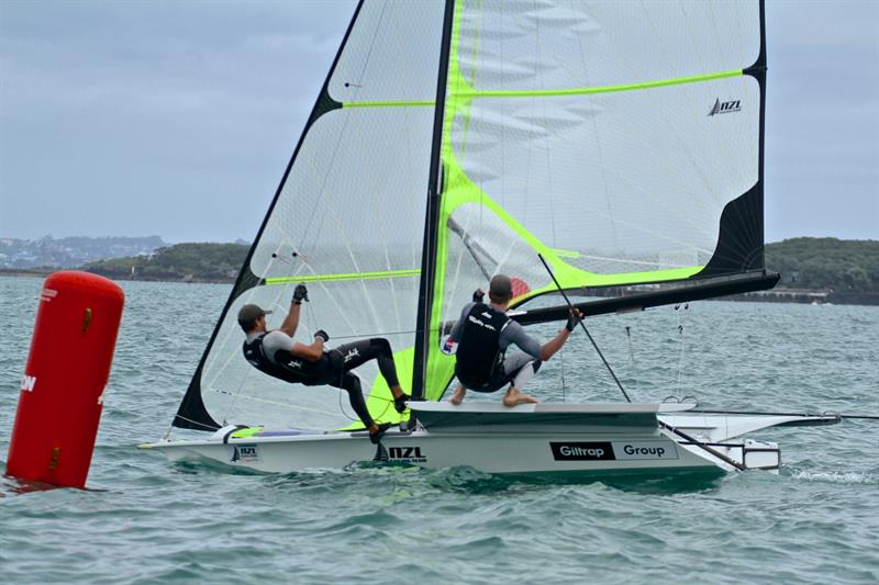 Peter Burling and Blair Tuke port tack the fleet - 49er - Oceanbridge NZL Sailing Regatta - Day 2 - February 2 - photo © Richard Gladwell