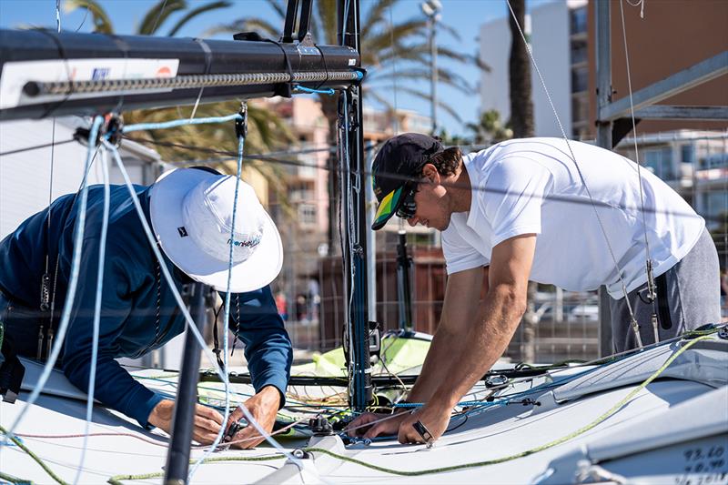 Brothers David and Lachy Gilmour rig their 49er -  Princess Sofia Trophy photo copyright Beau Outteridge taken at  and featuring the 49er class