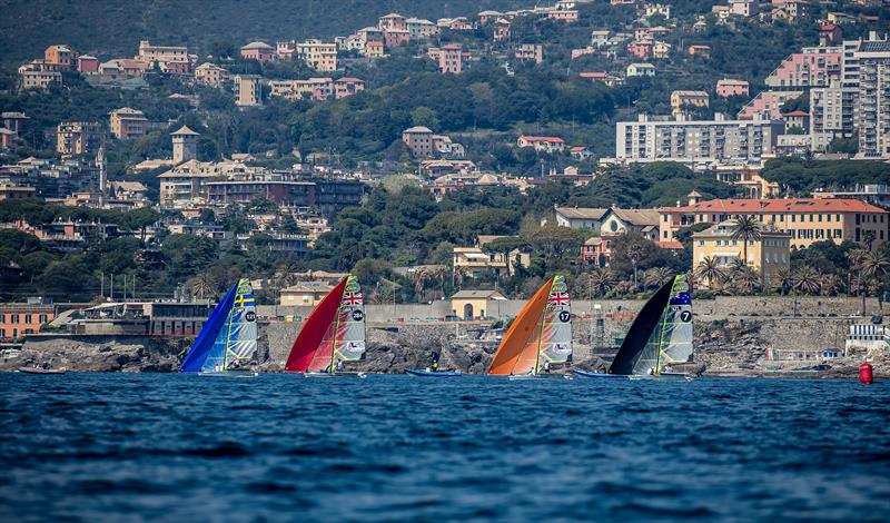 49ers against the picturesque backdrop of Genoa - NZL - Hempel Sailing World Cup - Genoa - April 2019 photo copyright Jesus Renedo / Sailing Energy taken at Yacht Club Italiano and featuring the 49er class