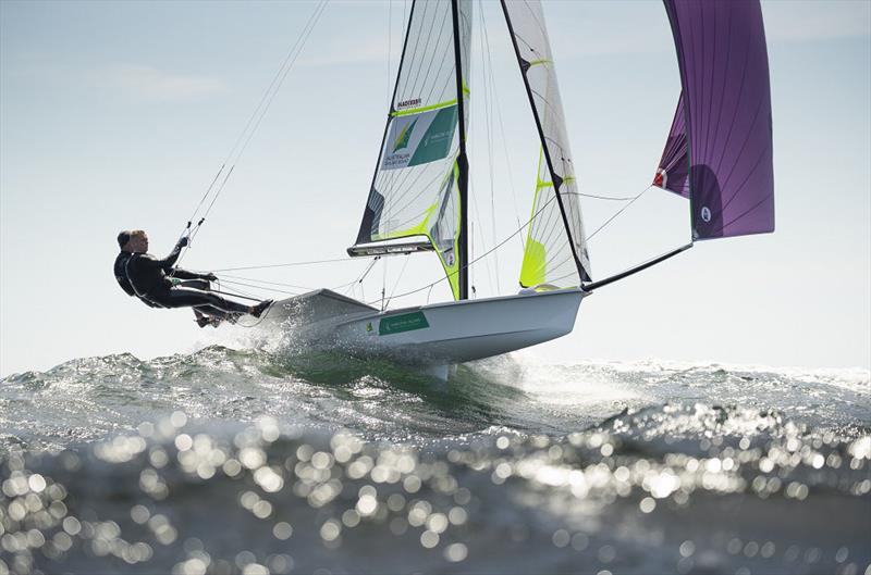 Australians Hansen and Hoffman launch off a wave - 2019 Nacra 17, 49er and 49er FX European Championship - photo © Lloyd Images