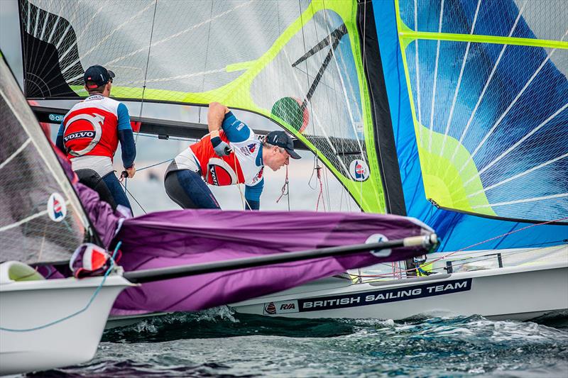 Dylan Fletcher and Stuart Bithell on day 6 of the Volvo Nacra 17, 49er and 49er FX European Championship photo copyright Nick Dempsey / RYA taken at Weymouth & Portland Sailing Academy and featuring the 49er class