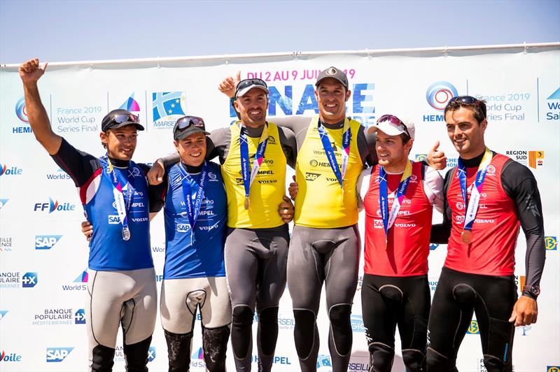 Benjamin Bildstein and David Hussl (AUT): Spain's Federico and Arturo Alonso: Switzerland's Sebastien Schneither and Lucien Cujean (SUI) - Hempel World Cup Series Final - photo © Tomas Moya / Sailing Energy / World Sailing