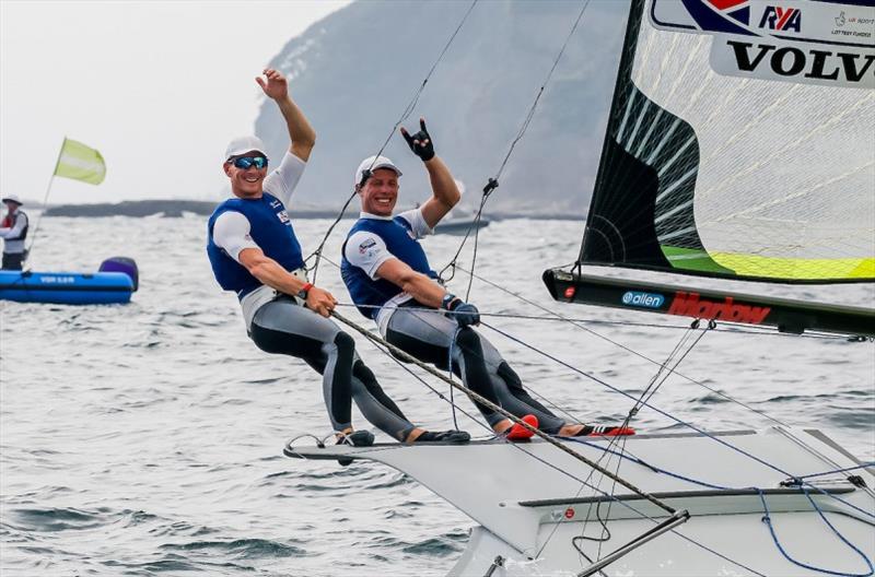 Dylan Fletcher and Stuart Bithell (GBR) celebrate their silver medal at Ready Steady Tokyo - photo © Jesus Renedo / Sailing Energy / World Sailing