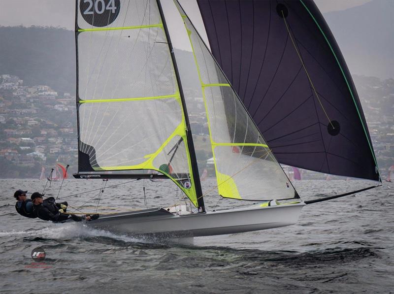 Ollie and Jack racing on the Derwent River TAS photo copyright Hartas Productions taken at Royal Geelong Yacht Club and featuring the 49er class