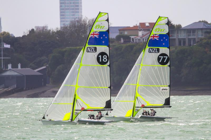 Peter Burling and Blair Tuke (77) training ahead of the 4019 49er Worlds, Auckland , December 3-8, 2019 photo copyright Richard Gladwell / Sail-World.com taken at Royal Akarana Yacht Club and featuring the 49er class