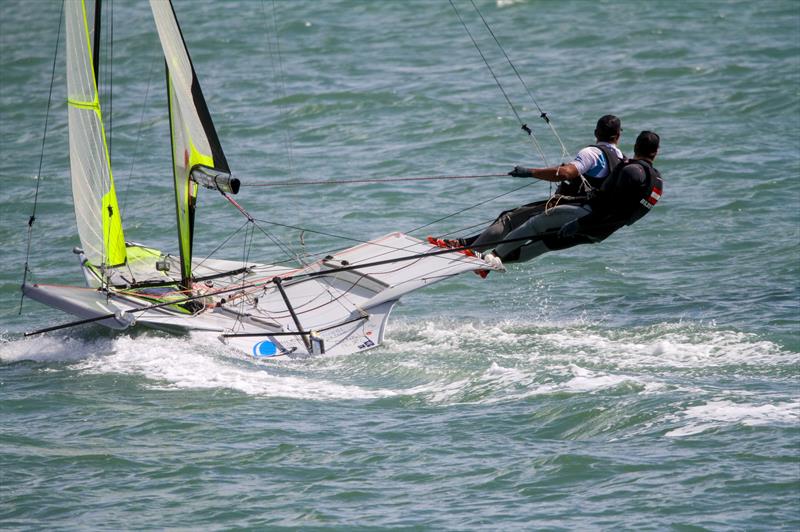 Benjamin Bildstein and David Hussl (AUT) - 49er cews training ahead of the 4019 49er Worlds, Auckland , December 3-8, 2019 photo copyright Richard Gladwell / Sail-World.com taken at Royal Akarana Yacht Club and featuring the 49er class