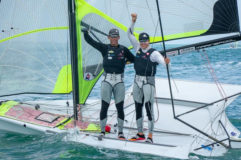 Austrian crew of Bemjamin Bildstein and David Hussl, celebrate their overall win in the 49er - Hyundai World Championships, Oceania Championship, Day 3, November 27, 2019 , Royal Akarana Yacht Club. - photo © Richard Gladwell / Sail-World.com