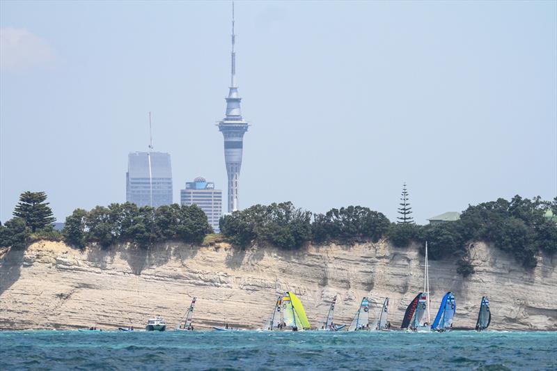 49er FX - Hyundai Worlds - Day 2 , December 4, 2019, Auckland NZ photo copyright Richard Gladwell / Sail-World.com taken at Royal Akarana Yacht Club and featuring the 49er class