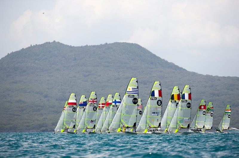 49er fleet on Day 3 - 2019 Hyundai 49er, 49erFX and Nacra 17 World Championships photo copyright Pedro Martinez / Sailing Energy taken at  and featuring the 49er class