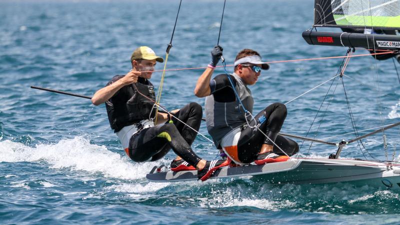 49er - Hyundai Worlds - Day 3 , December 5, , Auckland NZ photo copyright Richard Gladwell taken at Royal Akarana Yacht Club and featuring the 49er class