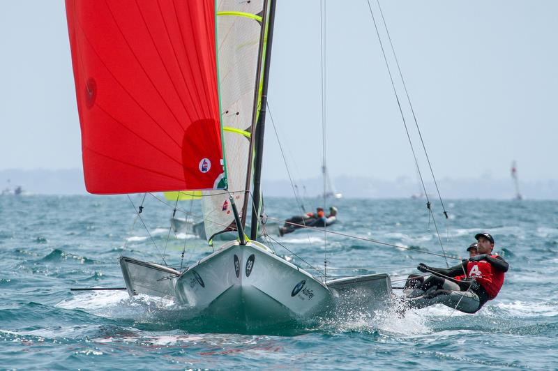 Benjamin Bildsrein & David Hussl (AUT) - 49er - Hyundai Worlds - Day 4, December 6, , Auckland NZ - photo © Richard Gladwell / Sail-World.com