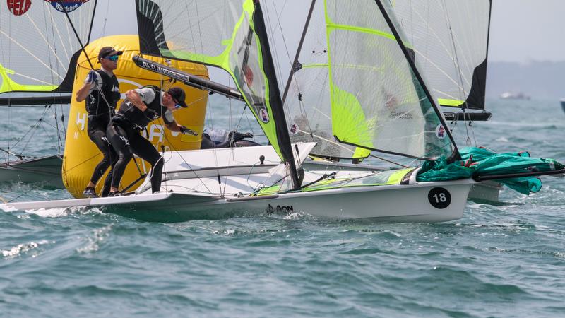 Isaac Mchardie & William McKenzie (NZL) - 49er - 49er Worlds, - Day 5 - Auckland , December 3-8, photo copyright Richard Gladwell / Sail-World.com taken at Royal Akarana Yacht Club and featuring the 49er class