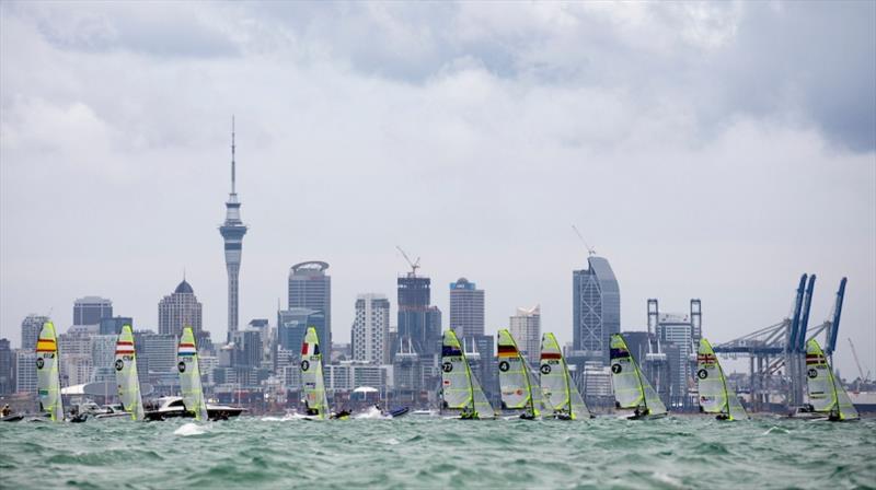 49er fleet - 2019 Hyundai 49er, 49erFX and Nacra 17 Worlds final day photo copyright Pedro Martinez / Sailing Energy taken at  and featuring the 49er class