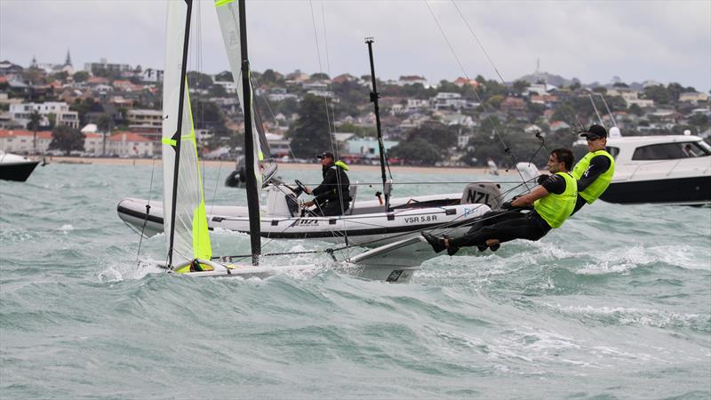 Peter Burling and Blair Tuke break away from their coach - Hamish Willcox before the Medal Race start - 49er - 49er Worlds, - Day 6 - Auckland, December 3-8, - photo © Richard Gladwell / Sail-World.com