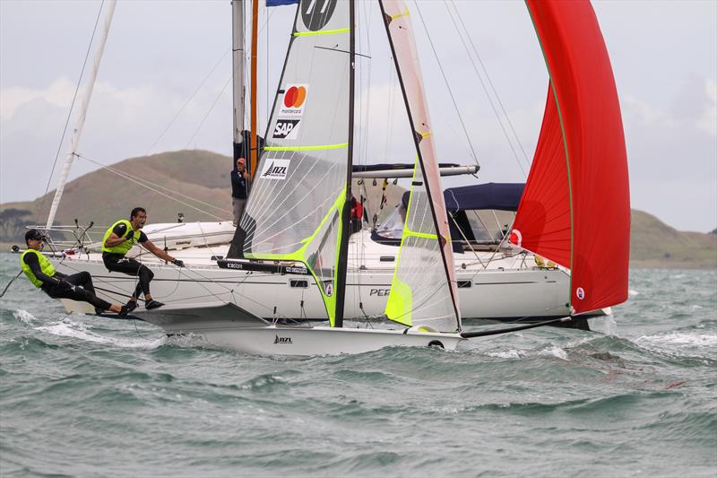 Peter Burling and Blair Tuke cross the finish line to win their fifth World Championship - 49er - 49er Worlds, - Day 6 - Auckland , December 3-8, photo copyright Richard Gladwell / Sail-World.com taken at Royal Akarana Yacht Club and featuring the 49er class