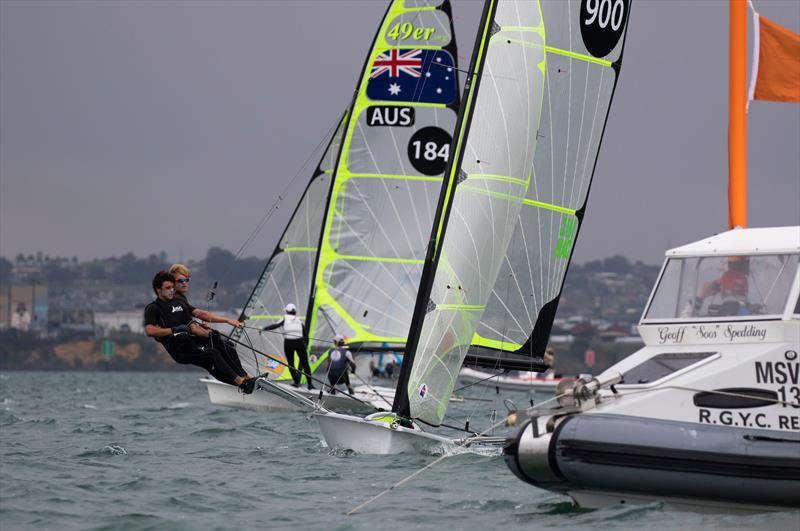 Sam Bacon and Henry Gautrey (NZL) -  49er - Day 3 - 2020 World Championships - Royal Geelong Yacht Club - February 2020 photo copyright Bill Phillips taken at Royal Geelong Yacht Club and featuring the 49er class