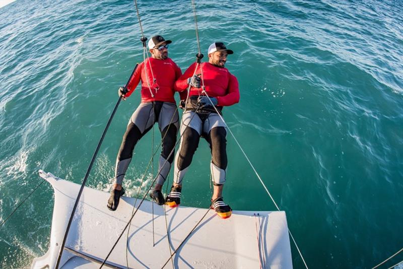 Oman's Olympic hopefuls Musab Al Hadi and Waleed Al Kindi at 2020 World 49er Championship photo copyright Oman Sail taken at Royal Geelong Yacht Club and featuring the 49er class