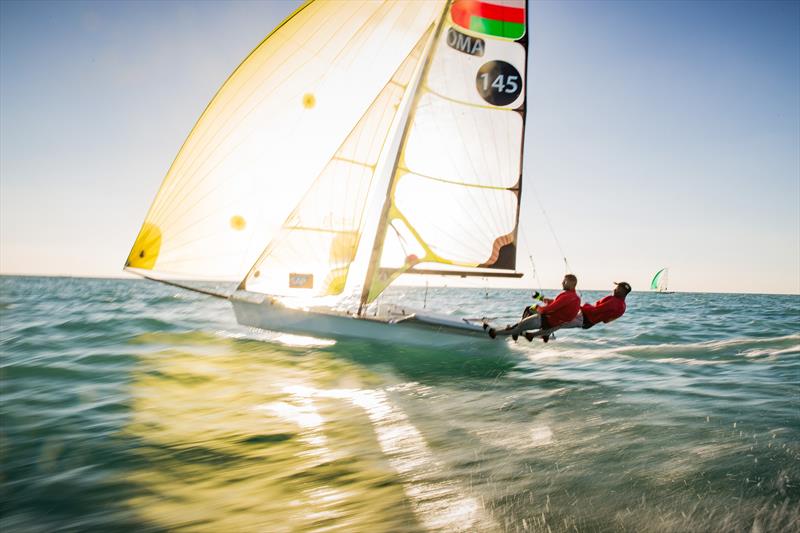 49er, 49er FX, Nacra 17 Worlds 2021 at Al Mussanah Sports City photo copyright Oman Sail taken at  and featuring the 49er class